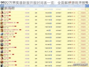 2022万界英雄新服开服时间表一览：全面解析游戏开放及更新周期