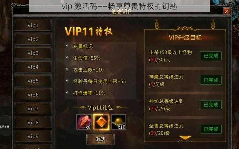 vip 激活码——畅享尊贵特权的钥匙