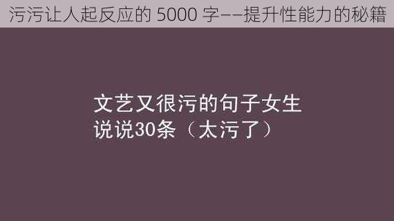 污污让人起反应的 5000 字——提升性能力的秘籍