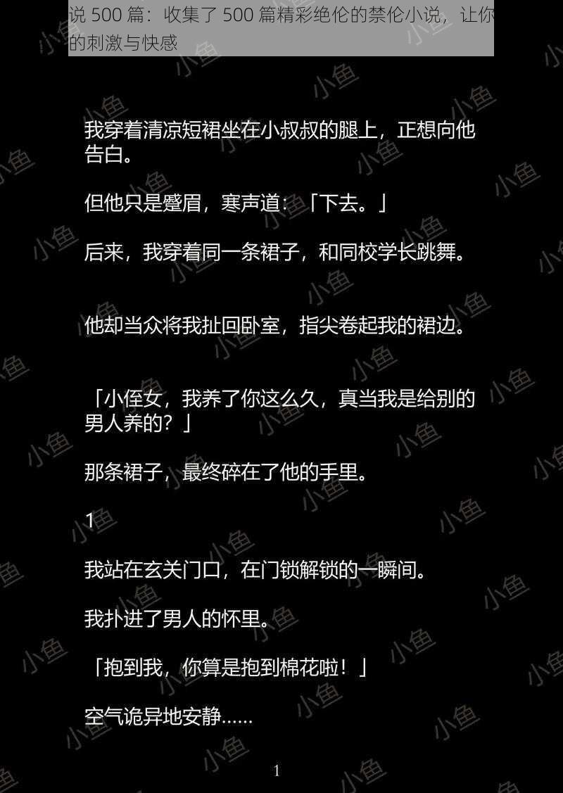 禁伦小说 500 篇：收集了 500 篇精彩绝伦的禁伦小说，让你体验禁忌之恋的刺激与快感