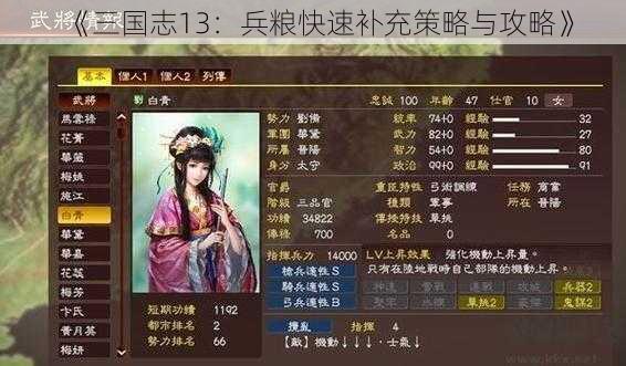 《三国志13：兵粮快速补充策略与攻略》