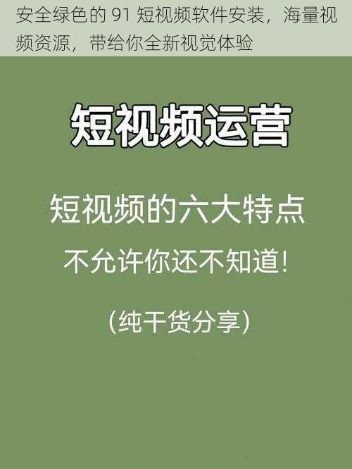 安全绿色的 91 短视频软件安装，海量视频资源，带给你全新视觉体验