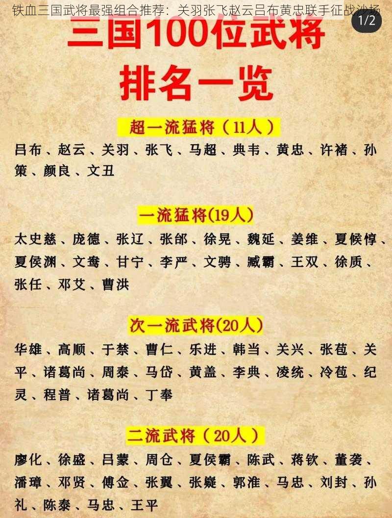 铁血三国武将最强组合推荐：关羽张飞赵云吕布黄忠联手征战沙场