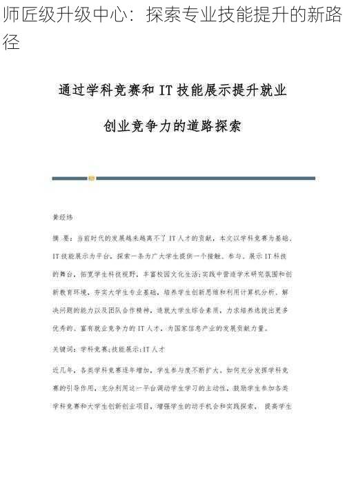 师匠级升级中心：探索专业技能提升的新路径