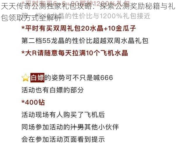 天天传奇公测独家礼包攻略：探索公测奖励秘籍与礼包领取方式全解析