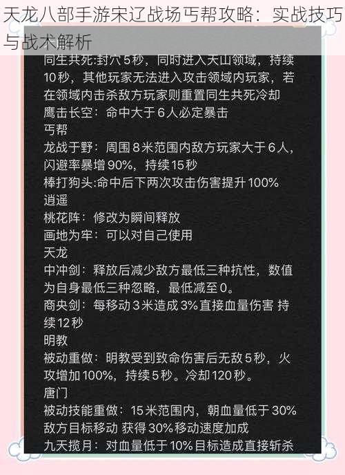 天龙八部手游宋辽战场丐帮攻略：实战技巧与战术解析